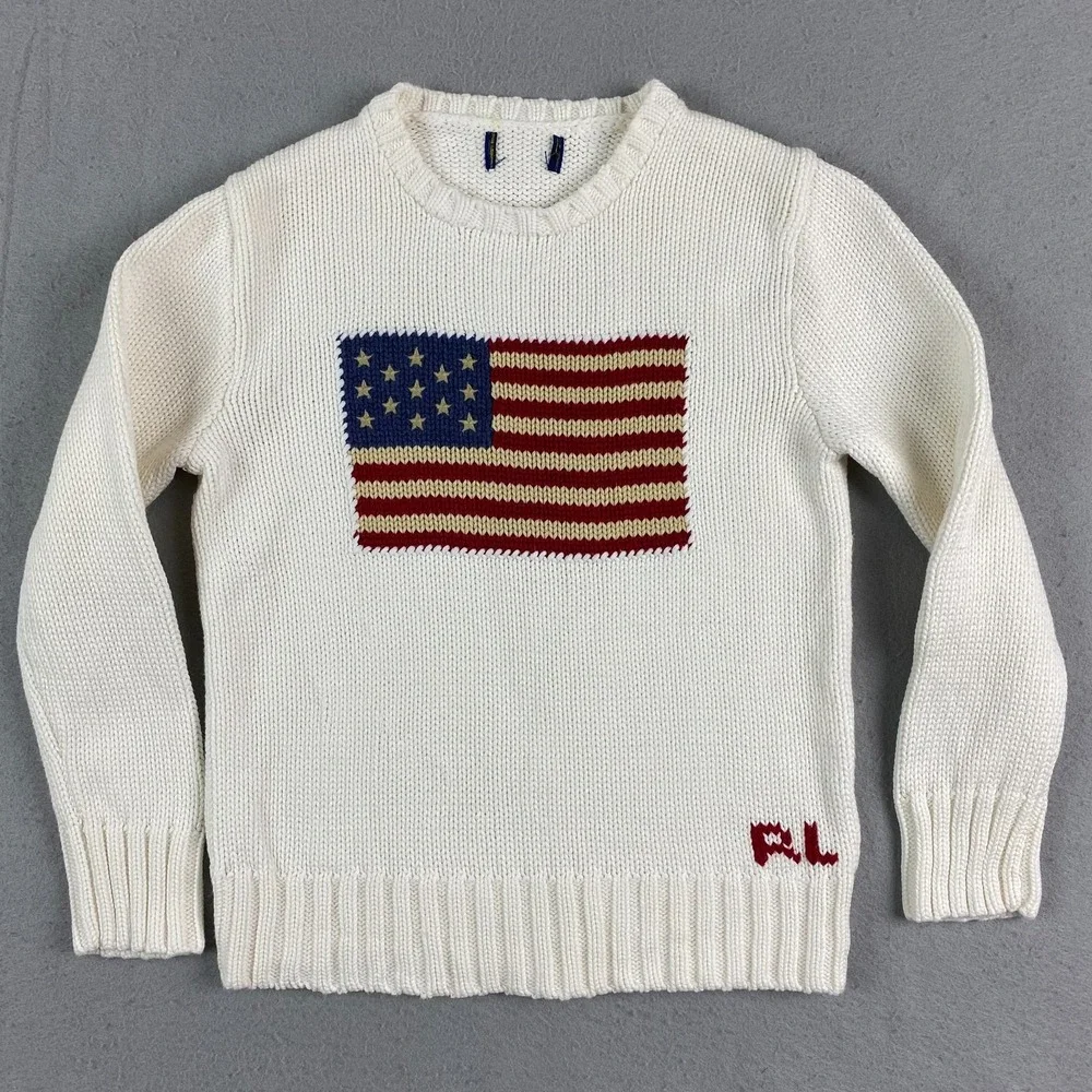Polo Ralph Lauren Sweater Kids Small 8 American Flag Knit Americana USA